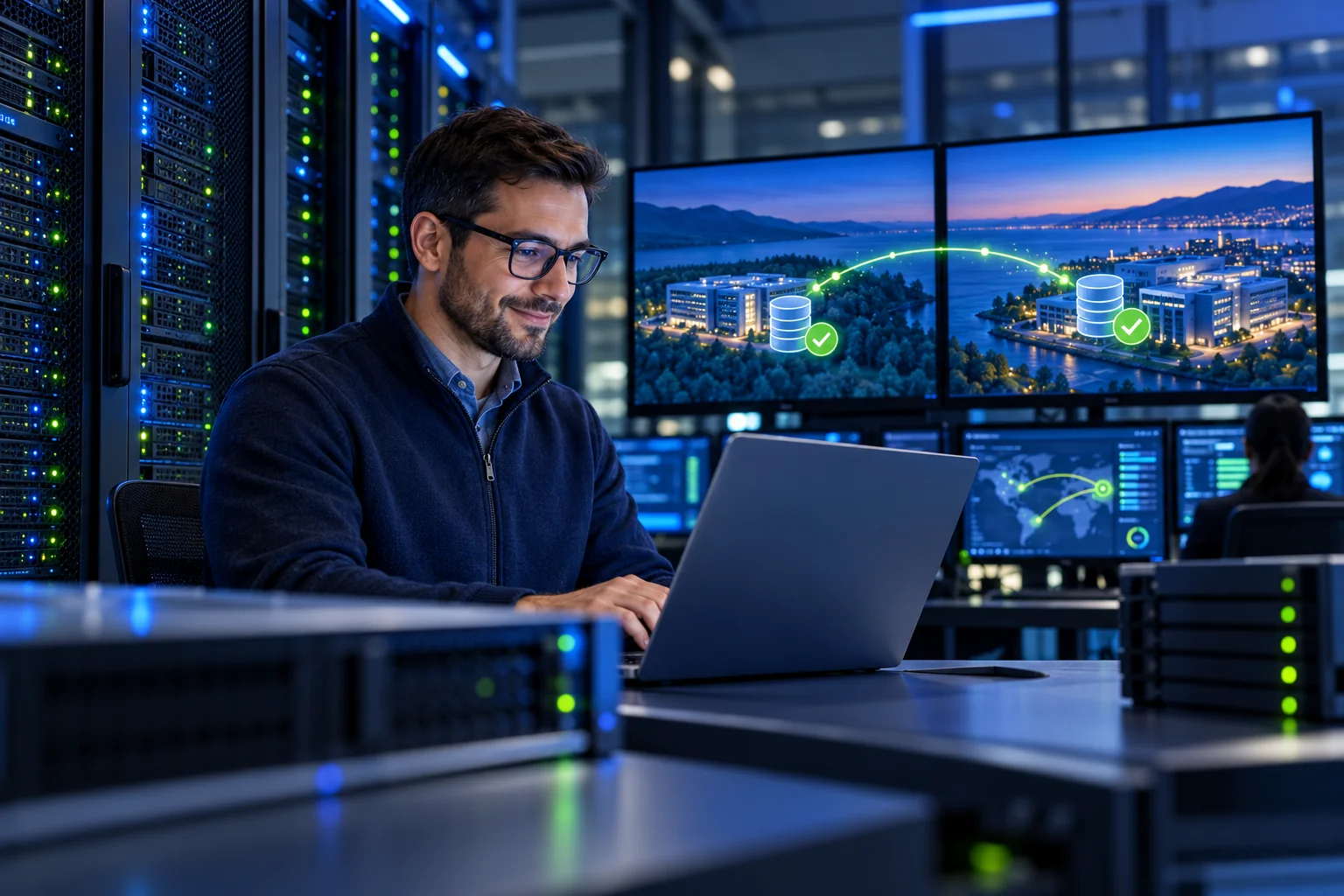 Specialist verifying recovery from a business backup