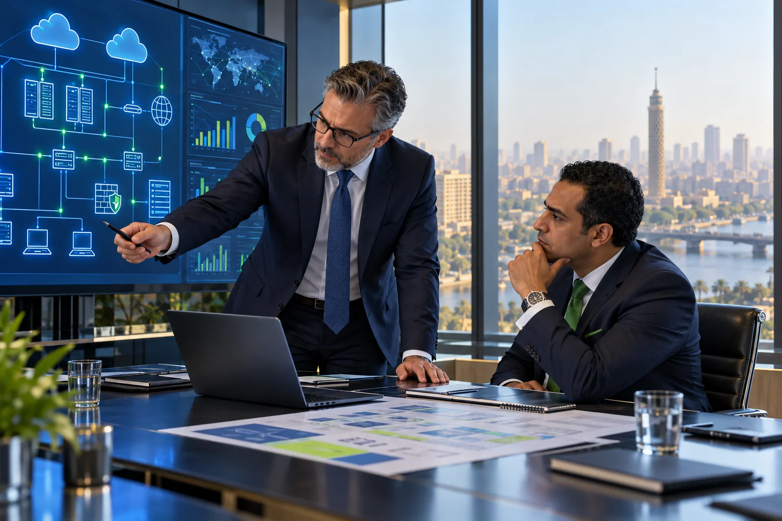 Consultant and executive planning a technology roadmap