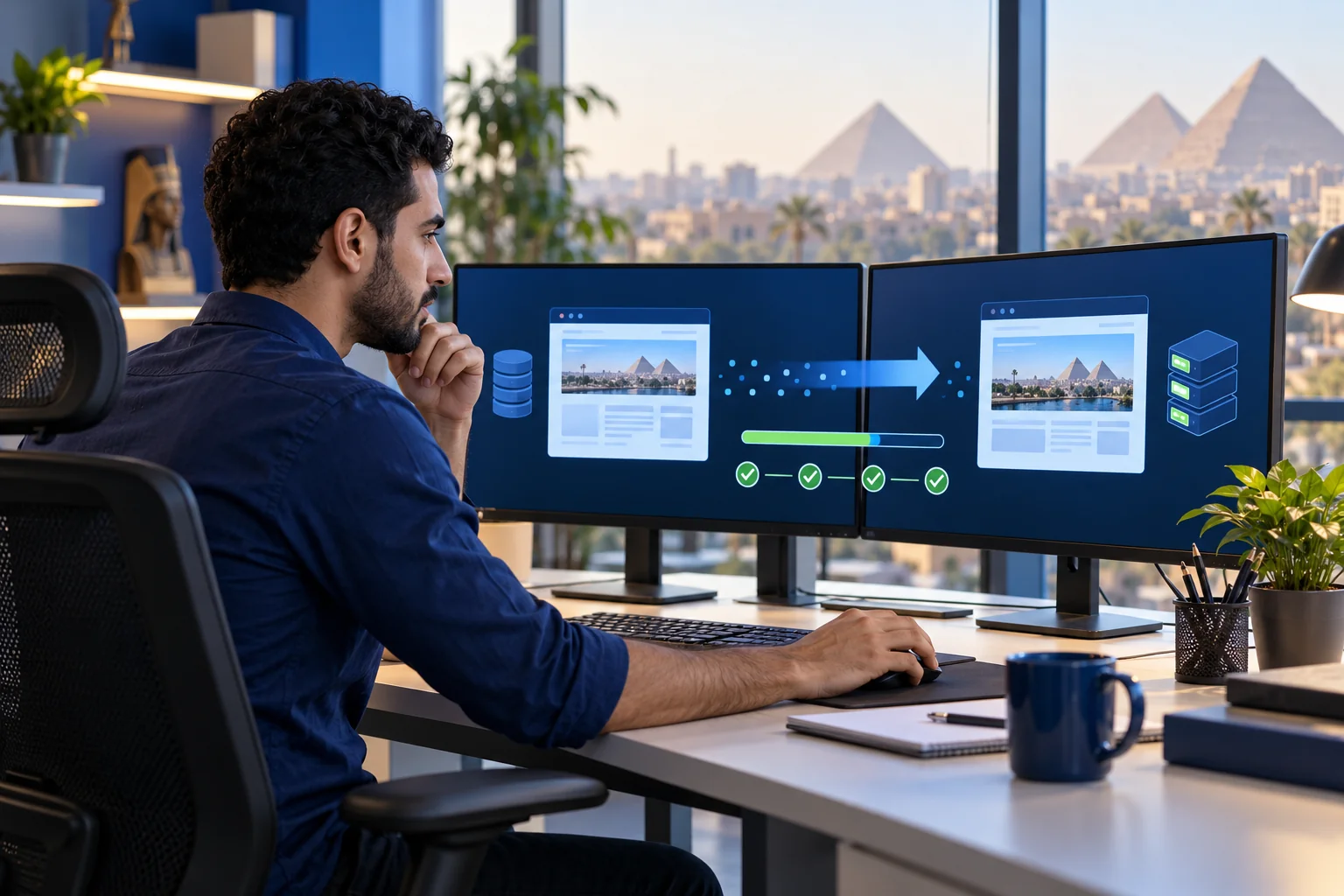 Specialist monitoring a business website migration
