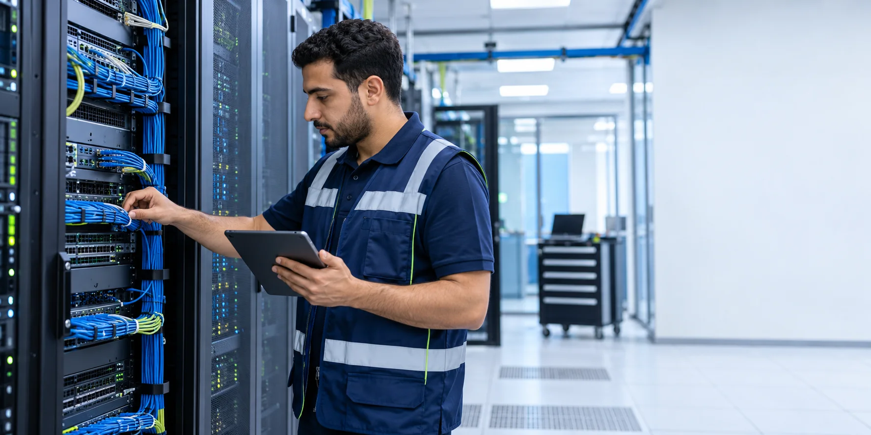 Technician carrying out preventive business IT maintenance